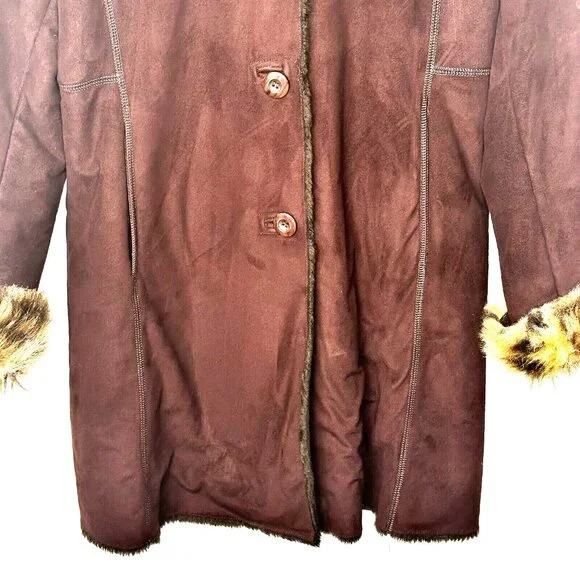 NOVELTI Womens Swing Coat Faux Fur Winter Luxury Cuddly Soft Brown Size Small - Picture 4 of 13